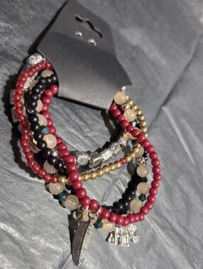 5 Multicolor Beaded Charm Bracelet Set